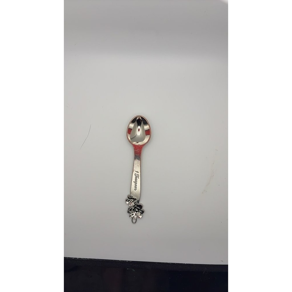 Vintage Silver Plated Floral Teaspoon Ornate Measuring Spoon Silver Kitchenware